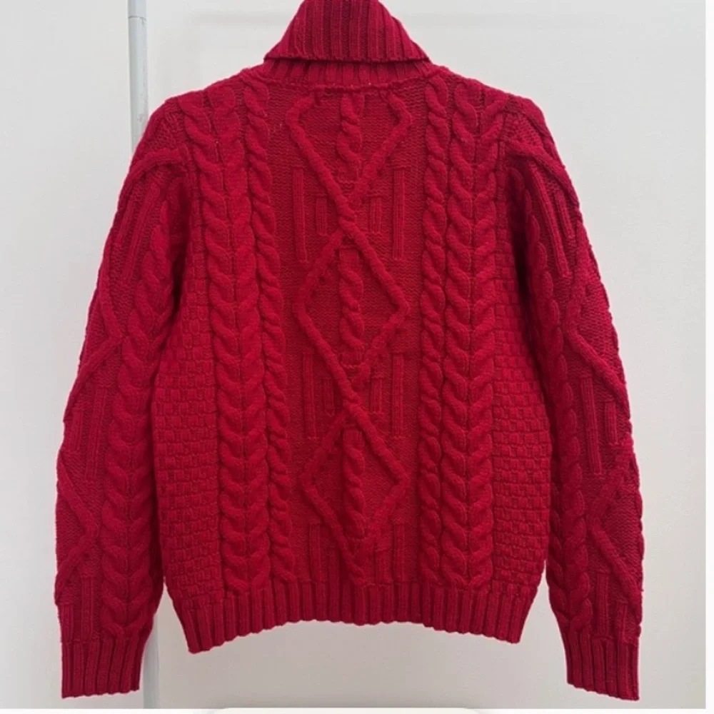 NWT Aran Mor Irish wool Women's Red Cable Knit turtleneck Sweater fisherman - Picture 10 of 10